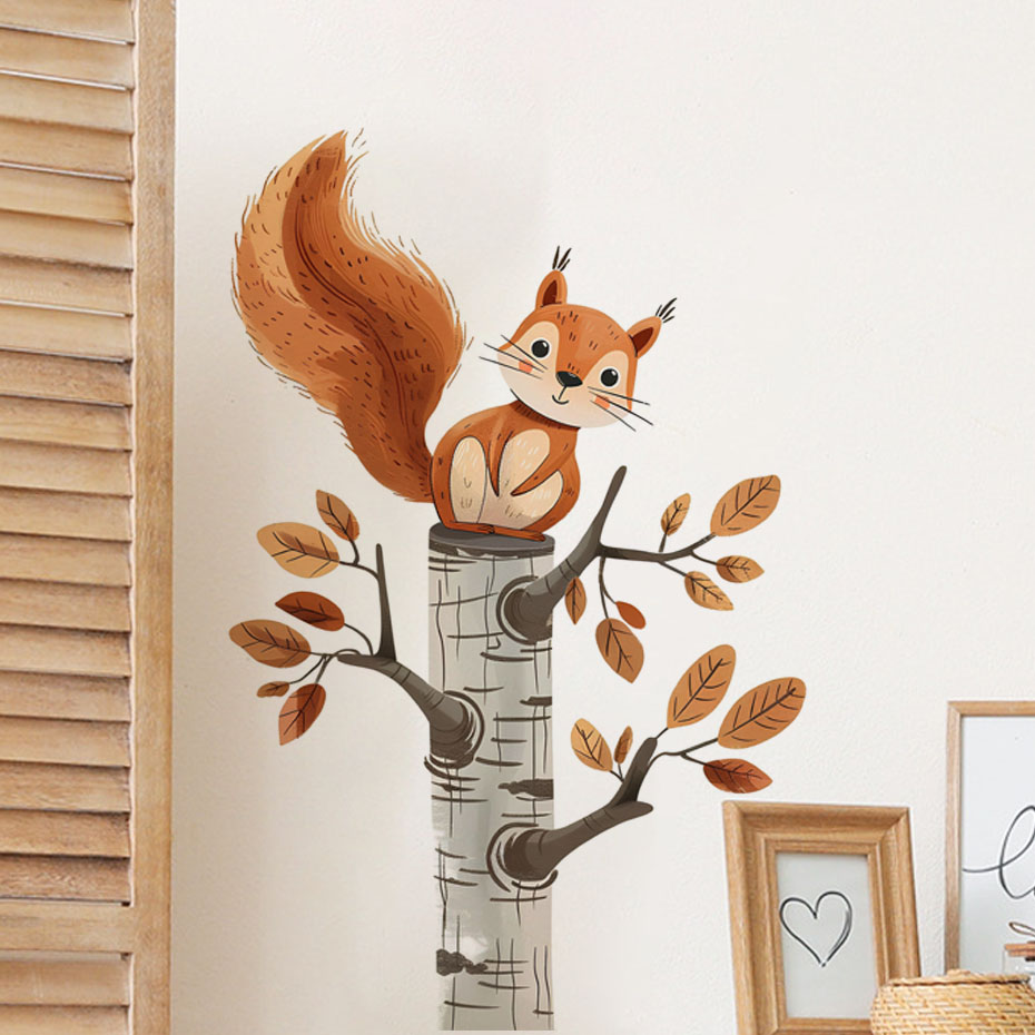 Baby Nursery Wallpaper - Cartoon Squirrel in a Tree Animals