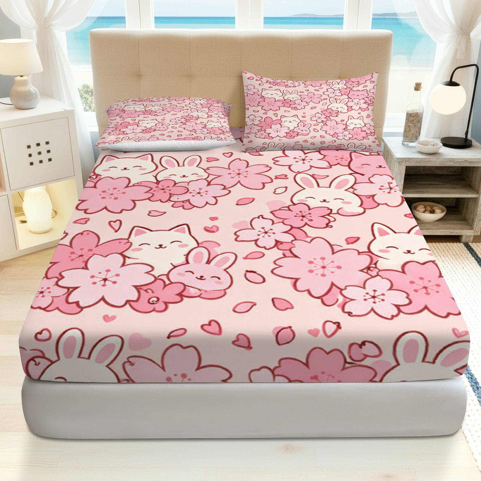 Baby Nursery Themes - Sakura Rabbit Cat Bedding Set, Breathable