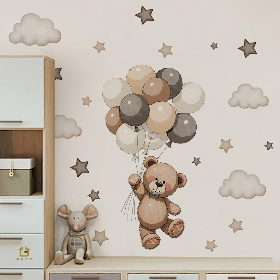 Baby Nursery Wallpaper - Adorable Teddy Bear Wall Decals, Removable