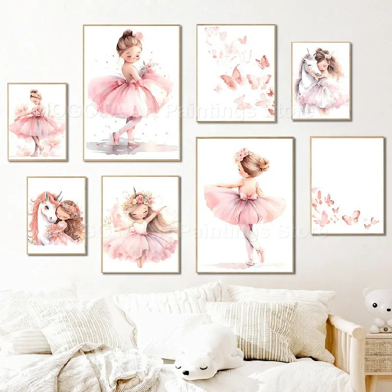 Baby Unicorn Nursery - 1PC--Pink Girl Unicorn Ballerina Butterfly Nursery