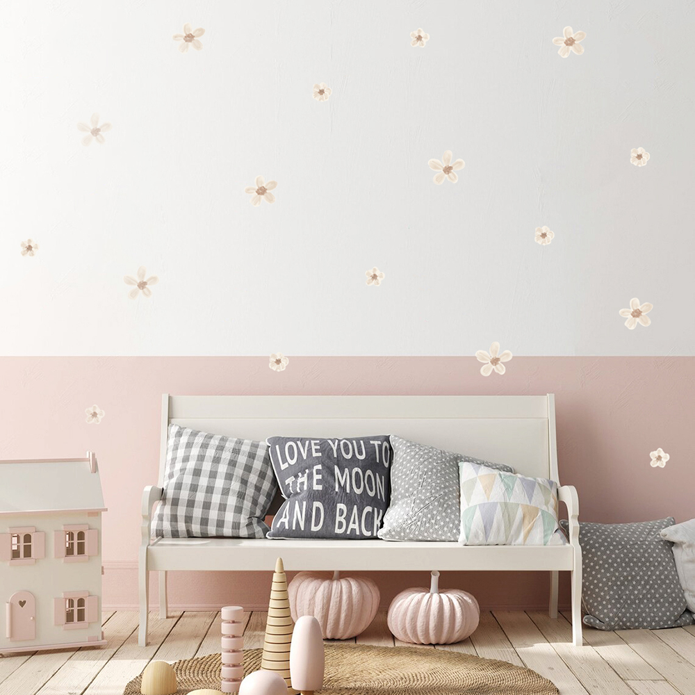 Boho Solid Colored Flowers Nur - đánh giá và giá Baby Nursery Wall Mural