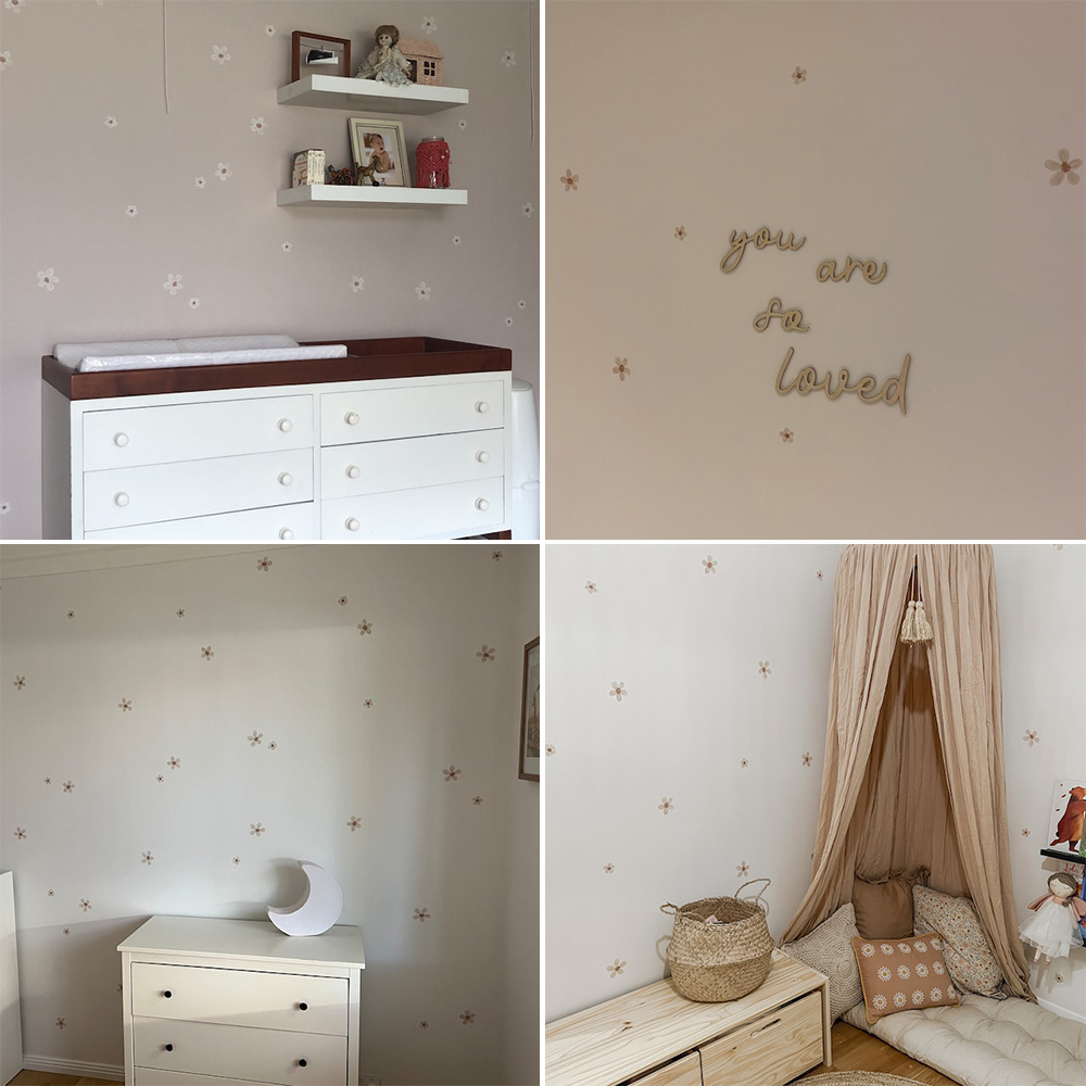Boho Solid Colored Flowers Nur - đánh giá và giá Baby Nursery Wall Mural