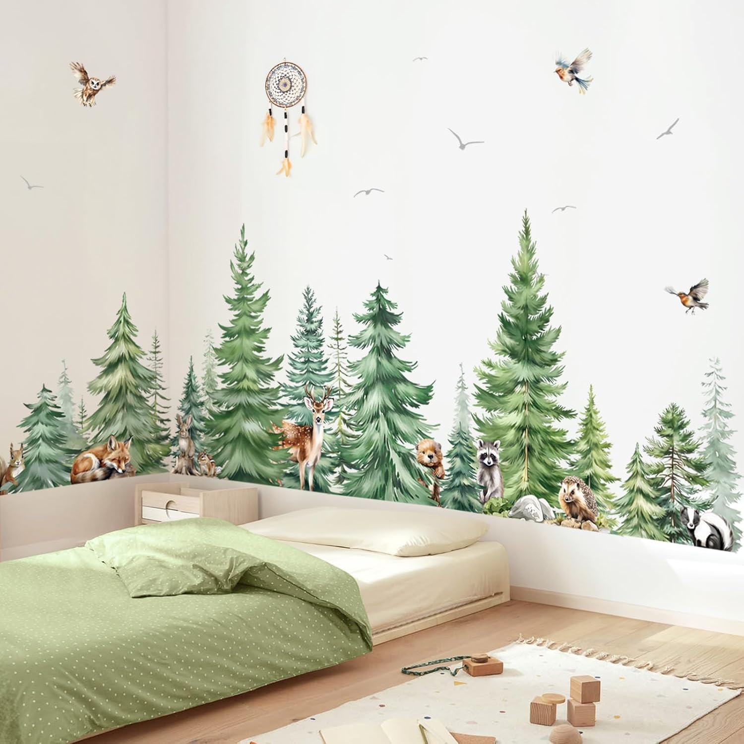 Large Watercolor Pine Tree Ani - đánh giá và giá Baby Nursery Wall Mural