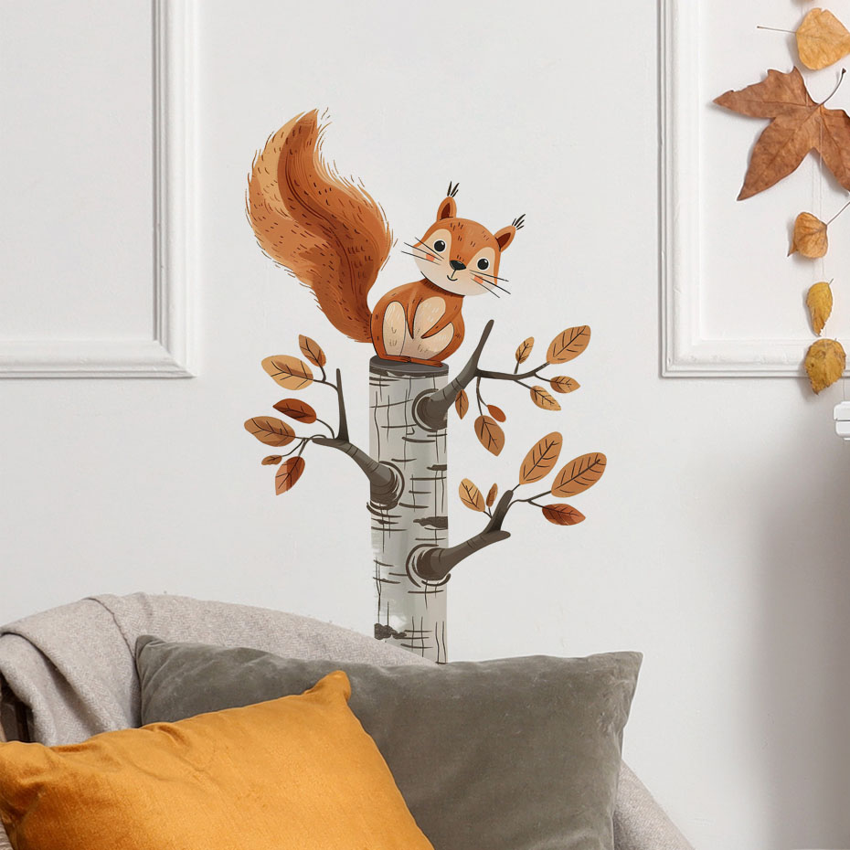 Cartoon Squirrel in a Tree Ani - đánh giá và giá Baby Nursery Wallpaper