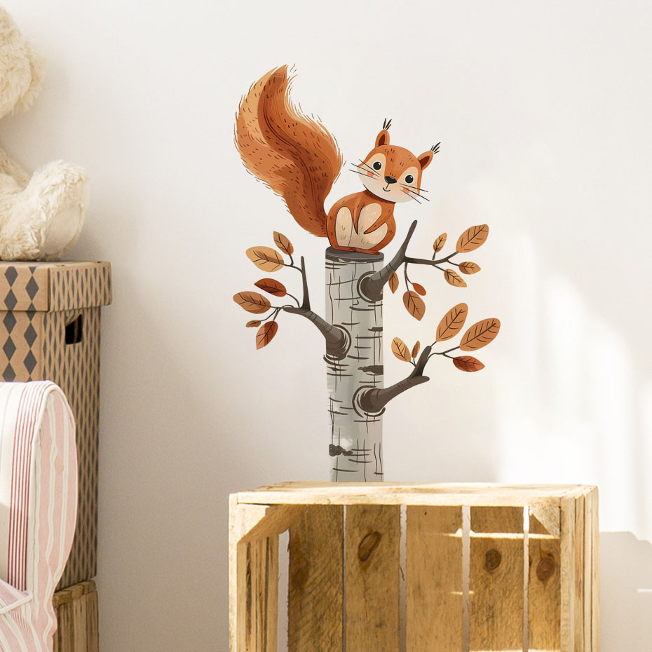 Cartoon Squirrel in a Tree Ani - đánh giá và giá Baby Nursery Wallpaper