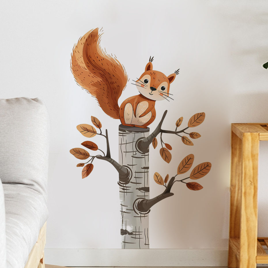 Cartoon Squirrel in a Tree Ani - đánh giá và giá Baby Nursery Wallpaper