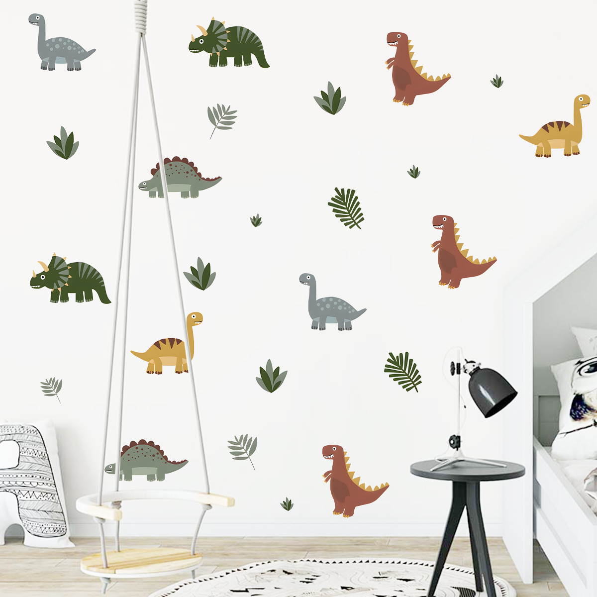 Cartoon Cute Dinosaur Leaf Ani - đánh giá và giá Baby Nursery Wall Mural