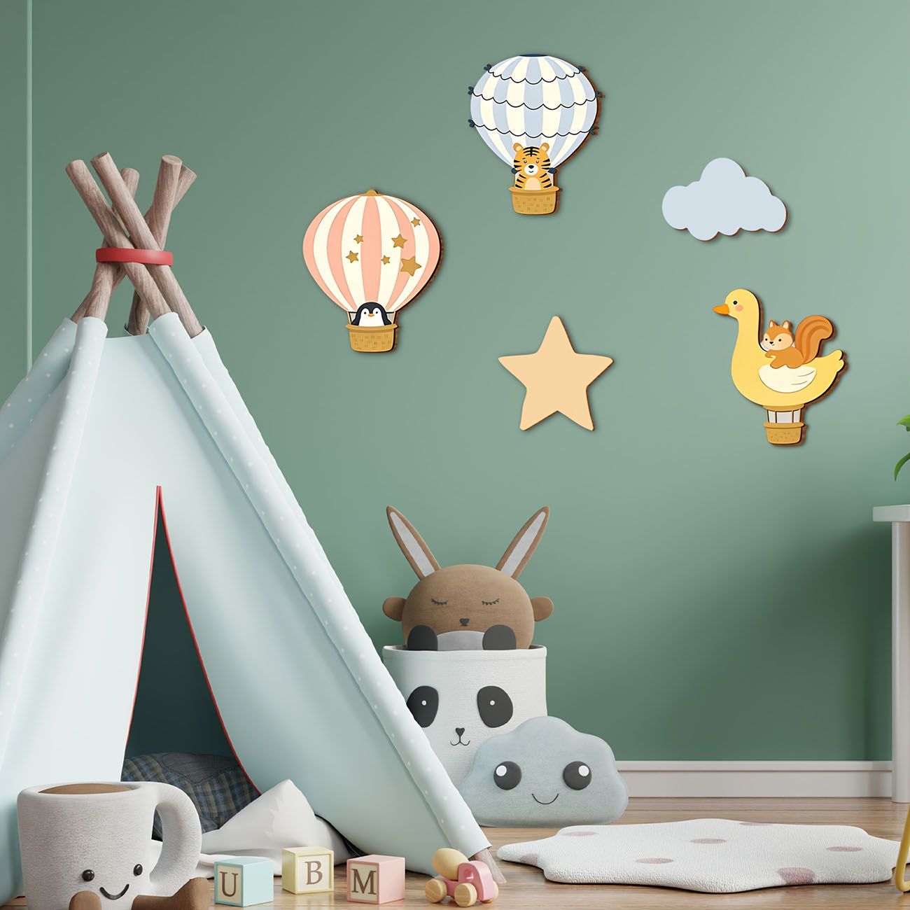 5Pcs Animal Hot Air Balloon Wo - đánh giá và giá Baby Nursery Wall Mural